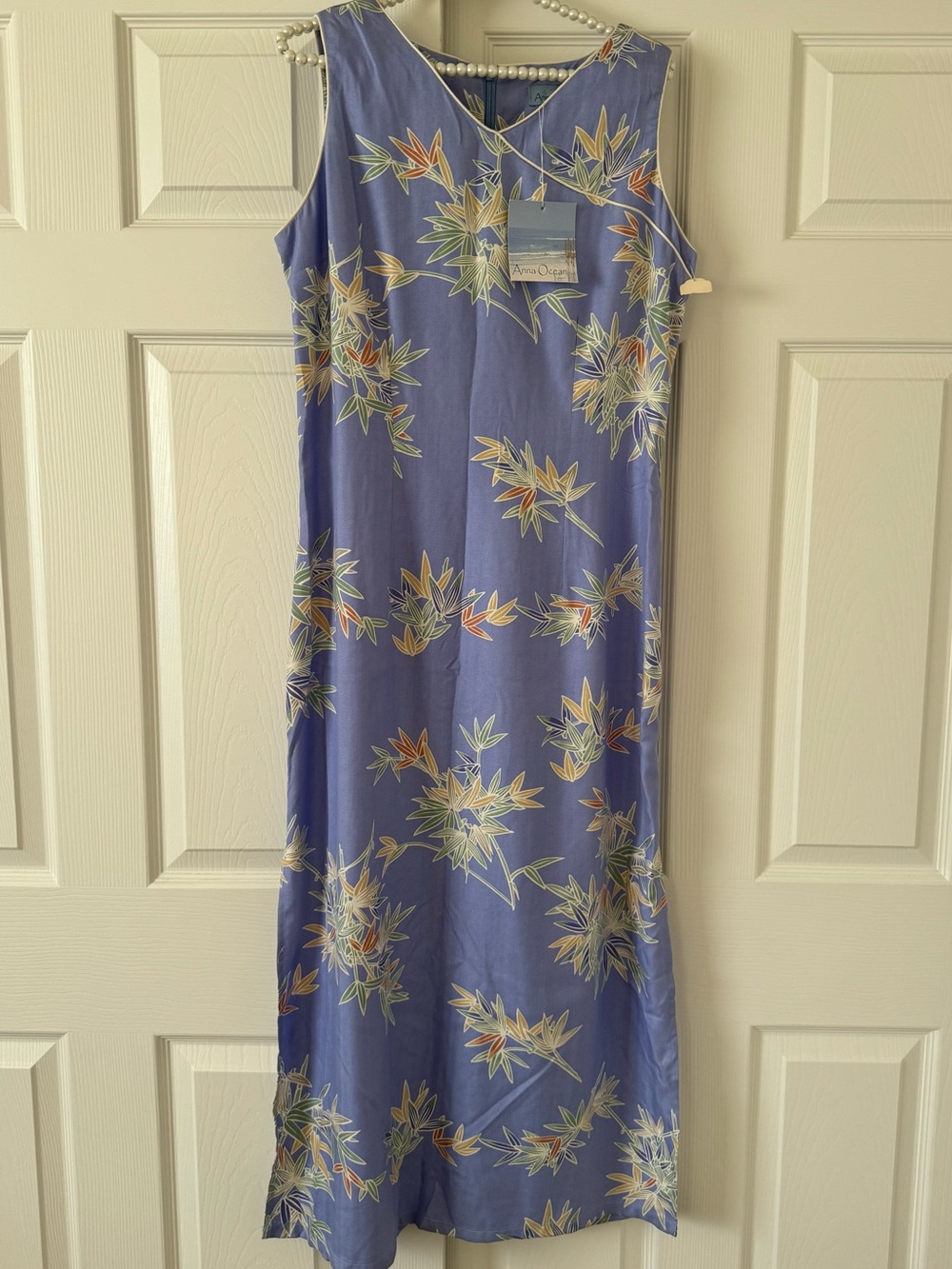 100% Silk Blue Floral Sleeveless Maxi Dress size L